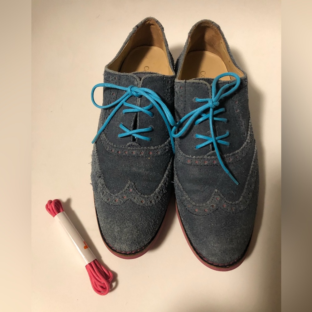 Cole Haan Women Alisa Oxford Blazer Blue Pink 7….new turquoise & pink laces